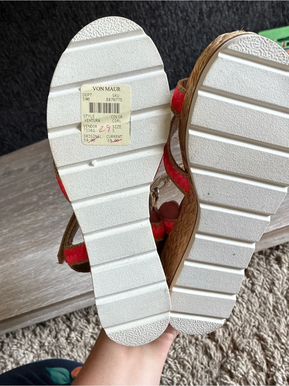 DV by Dolce Vita Girls Neon Pink and Tan Espadrille Wedge Sandals